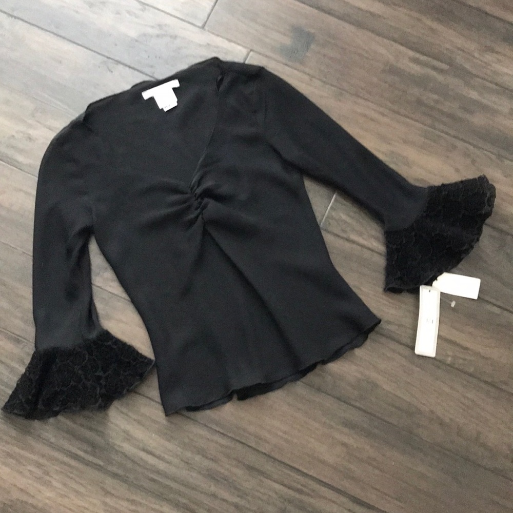 NWT Black shirt with rose textured bell sleeves
